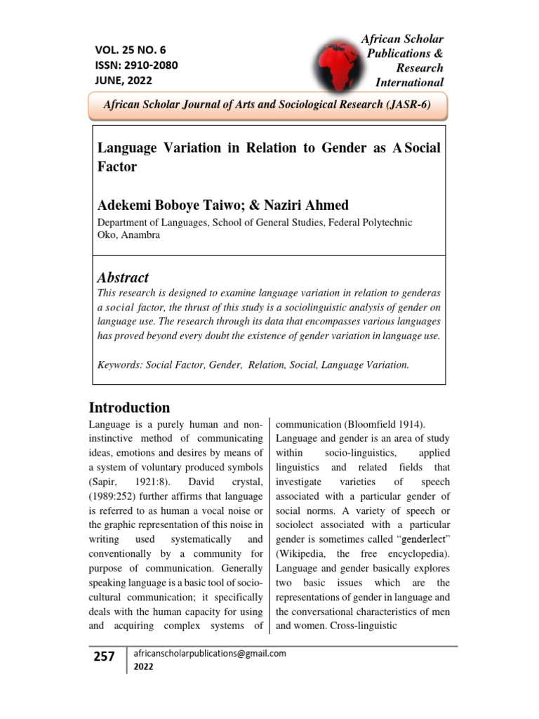 Gender Variation in Language Use | PDF | Sociolinguistics | Linguistics