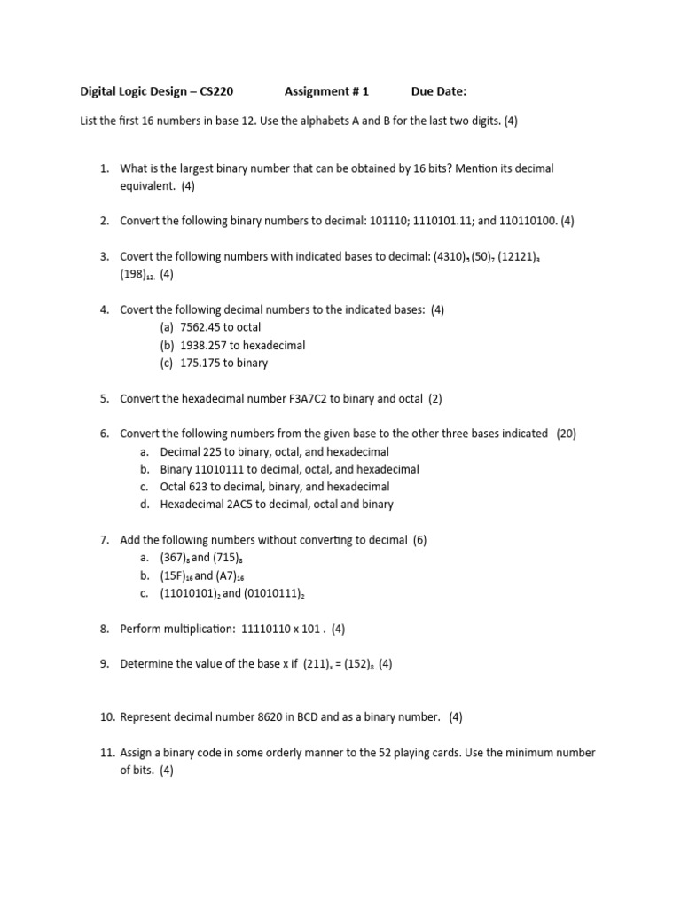 Assign1 DLD | PDF | Elementary Mathematics | Computer Science