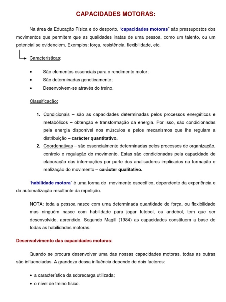 3 - Capacidades - Motoras | PDF | Flexibilidade (anatomia) | Oxigênio