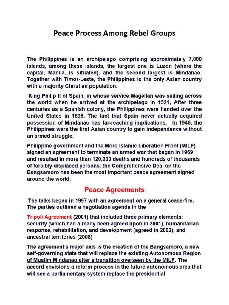 Philippines Rebel Peace Process Overview | PDF | International ...