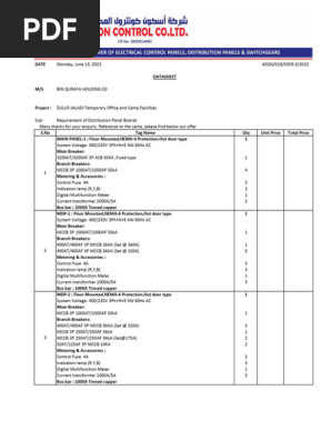 Ascon Electrical Panel Board Datasheet