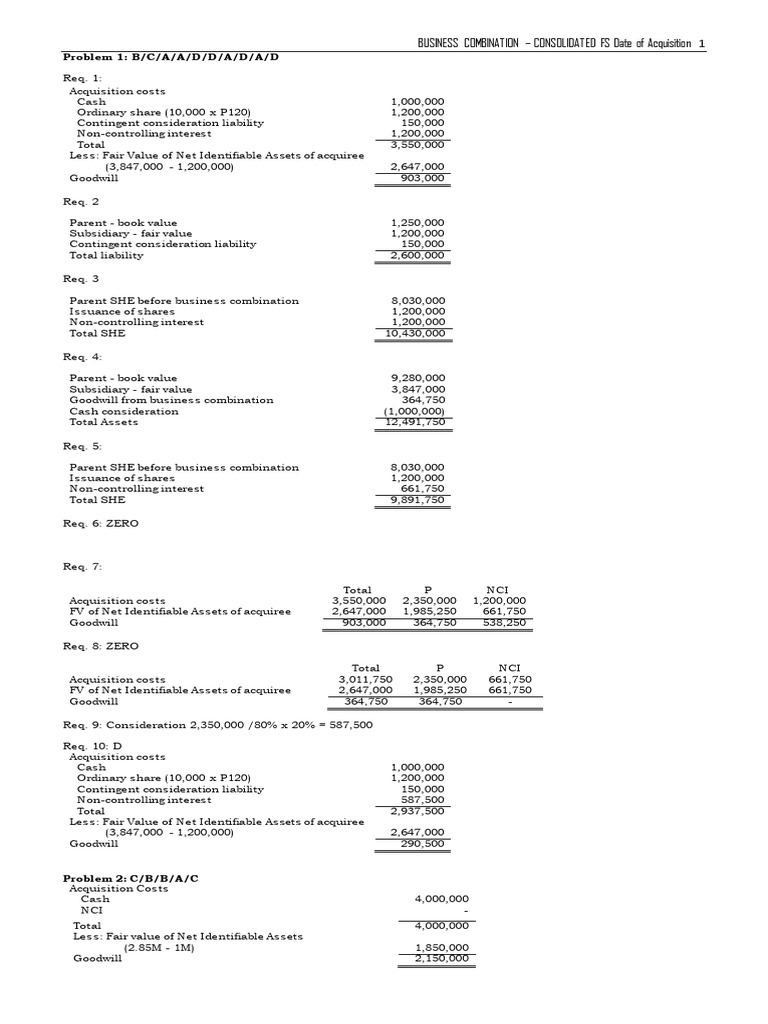 Business Combination Accounting Solutions | PDF | Goodwill (Accounting ...