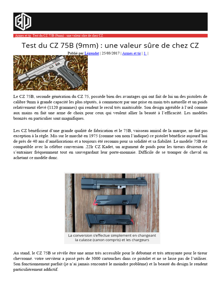 Test du CZ 75B : Fiabilité et Précision | PDF | Pistolet (arme ...