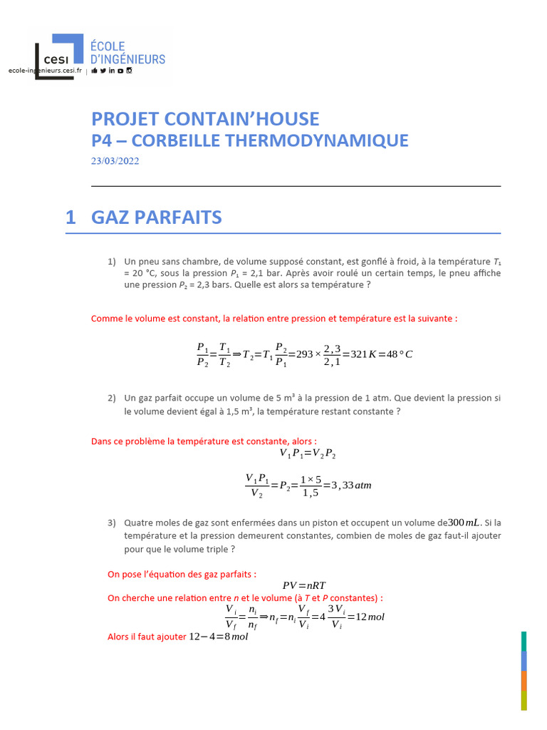 Thermodynamique des Gaz Parfaits et Transformations | PDF | Pression ...