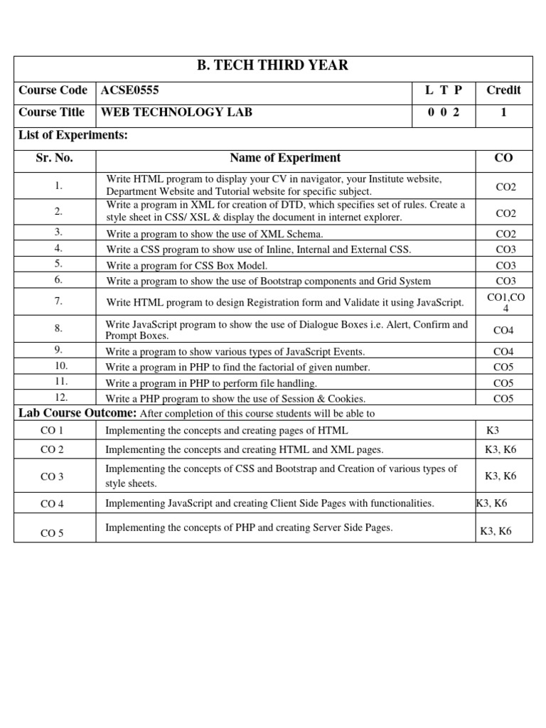 Web technology lab pdf html xml