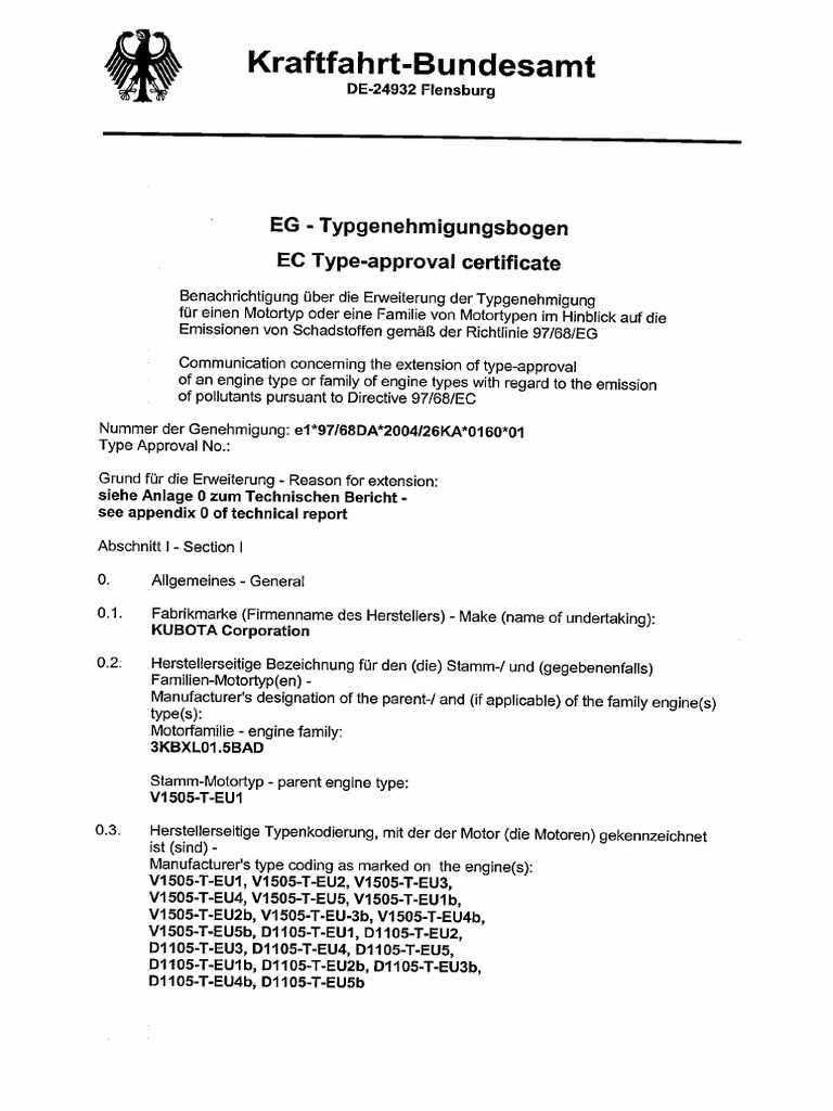Kubota Type Approval.2 | PDF