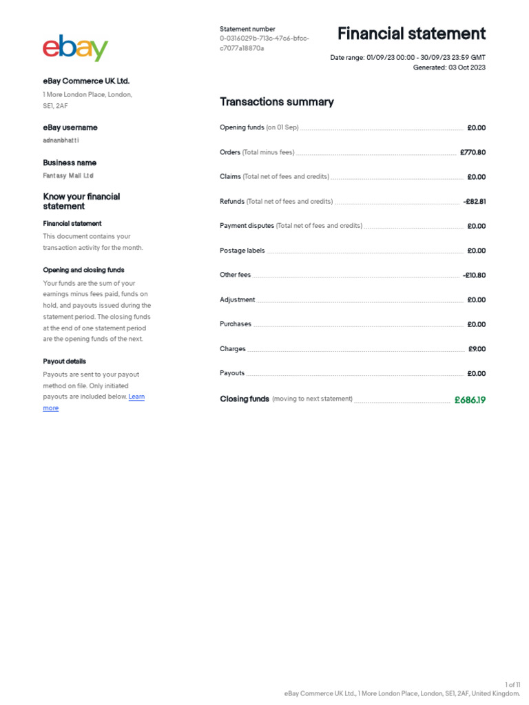 Ebay Statement As Proof PDF