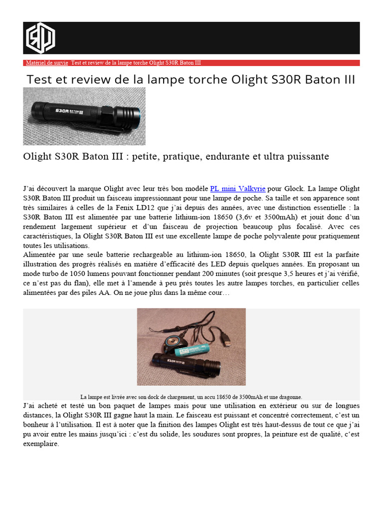 Test Et Review de La Lampe Torche Olight S30R Baton III
