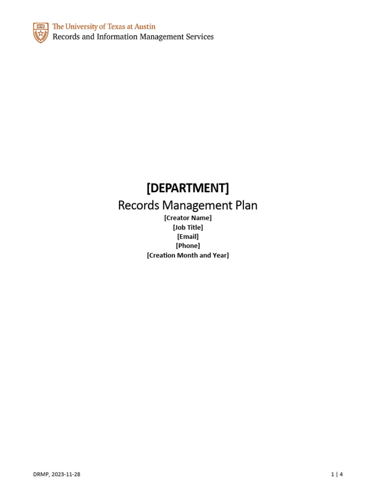 Records Management Plan Template 042022 Pdf Records Management