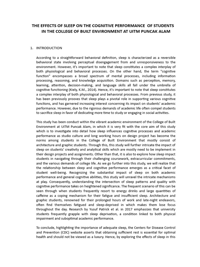 The Effects of Sleep On The Cognitive Performance of Students in The ...