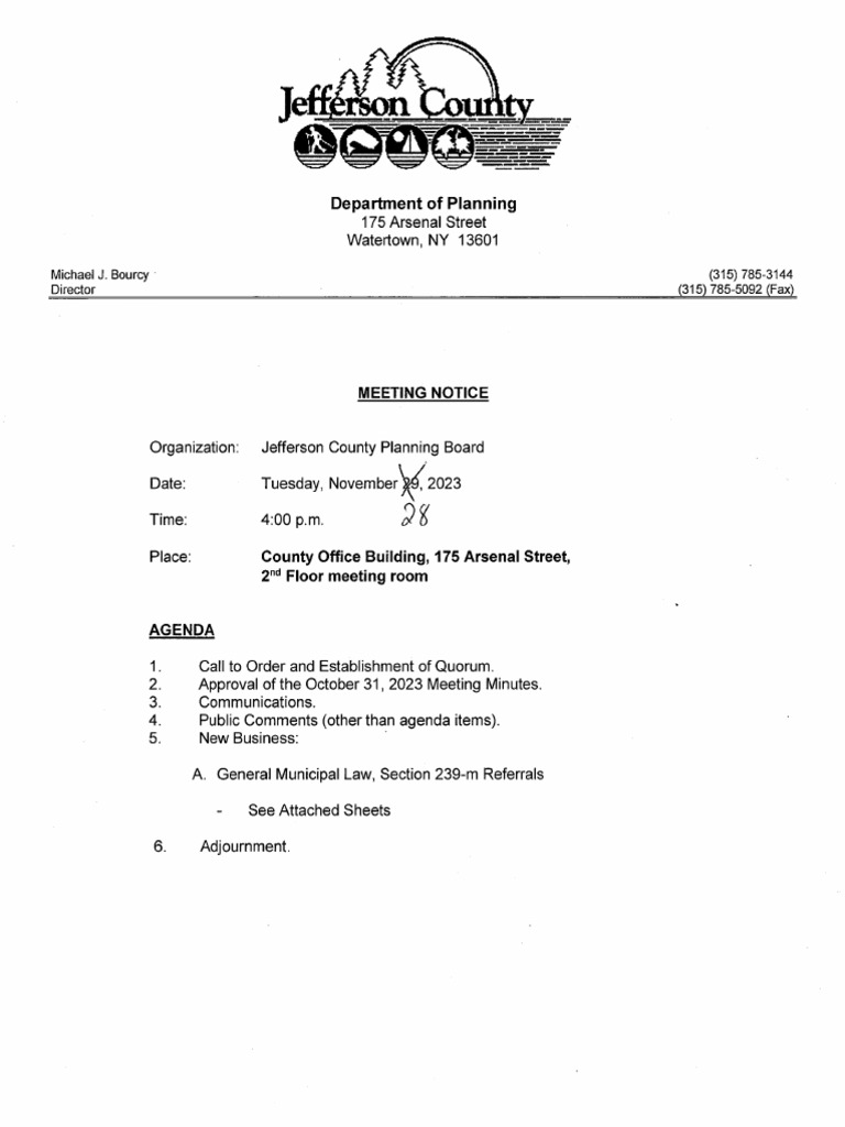 Jefferson County Planning Board Agenda Nov. 28, 2023 PDF