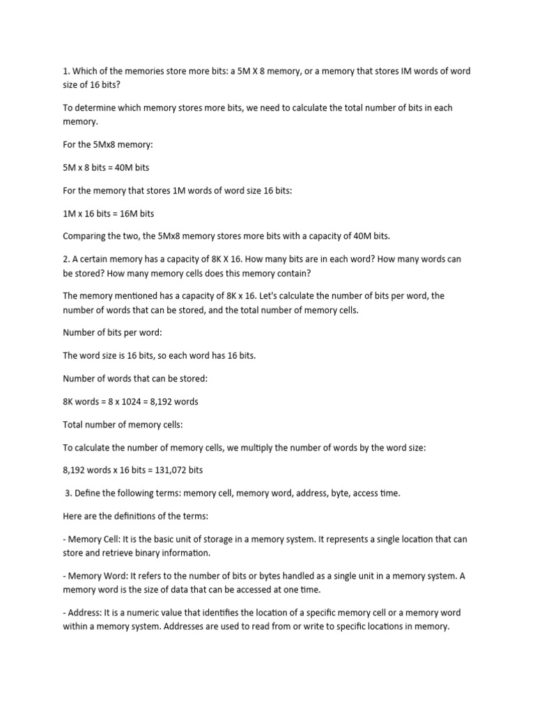 Assignment For Next Week Answer | PDF | Computer Data Storage | Bit