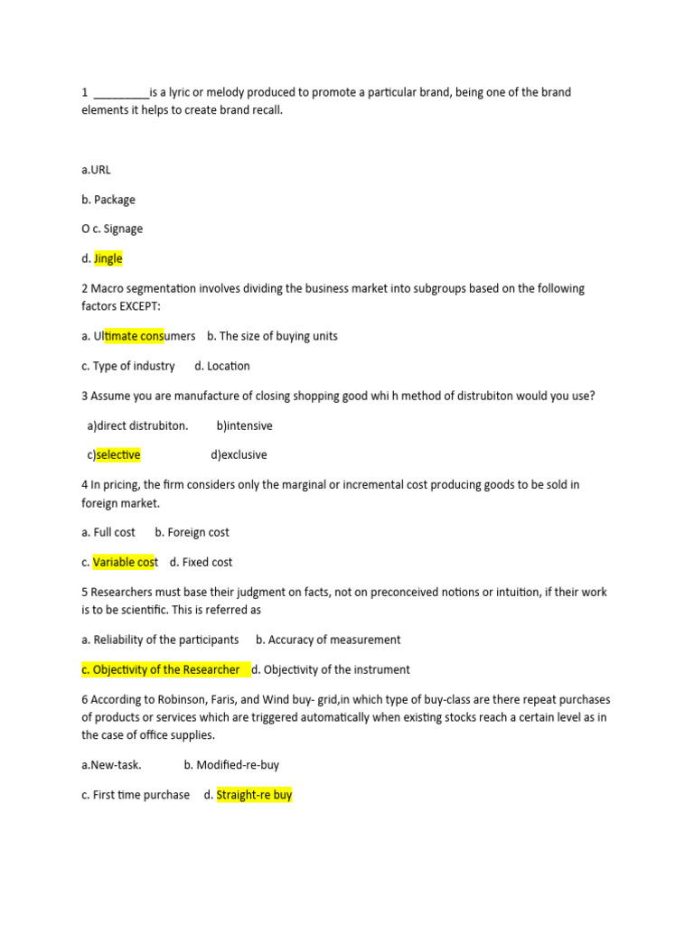 Marketing Management Exam Questions | PDF | Brand | Market Segmentation