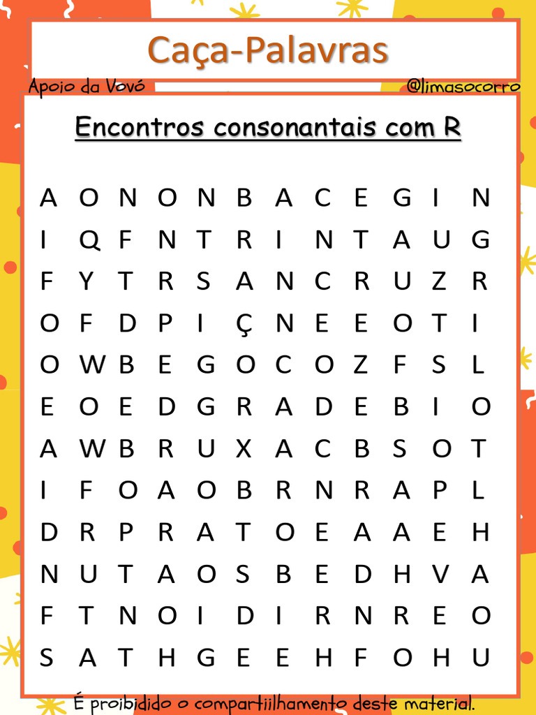 Caça-Palavras: Encontros Consonantais R | PDF