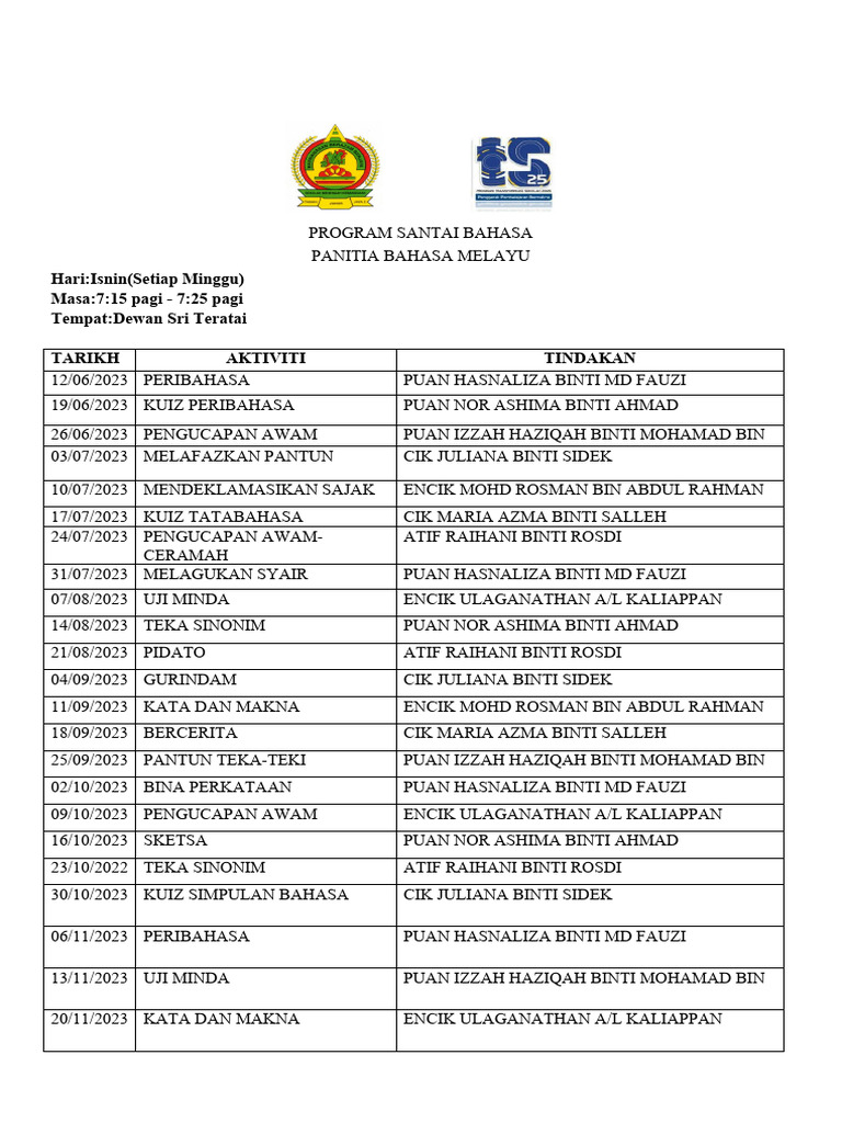Jadual Program Santai Bm Pdf