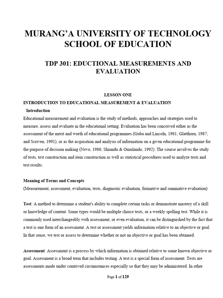 TDP 301 Eductional Measurements and Evaluation Notes Sept Dec 2023-1 ...