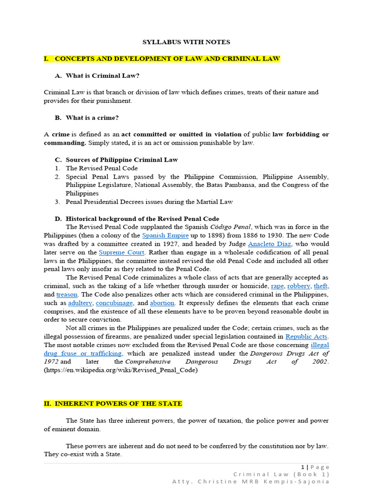 Philippine Criminal Law Overview | PDF | Justice | Crime & Violence