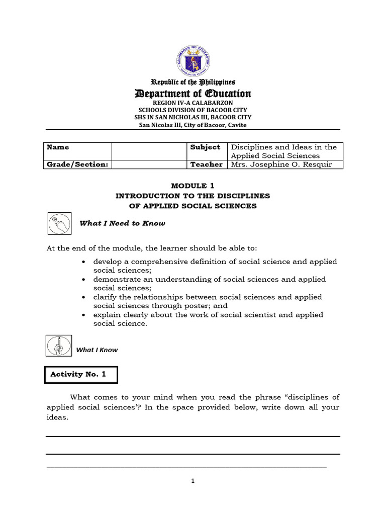Diass Module 1 - Q1W1 Resquir Josephine Final | PDF | Social Sciences ...