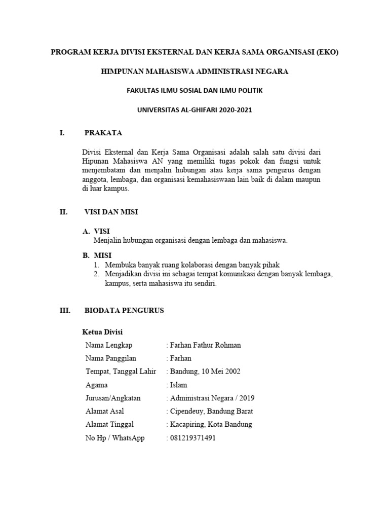 Program Kerja Divisi Eksternal HIMA AN | PDF | Bisnis