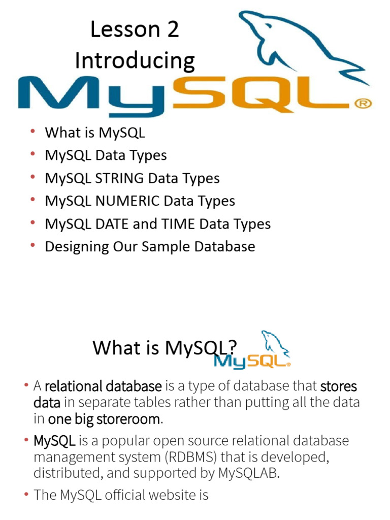 L2 - Introducing MYSQL | PDF | My Sql | Data Type