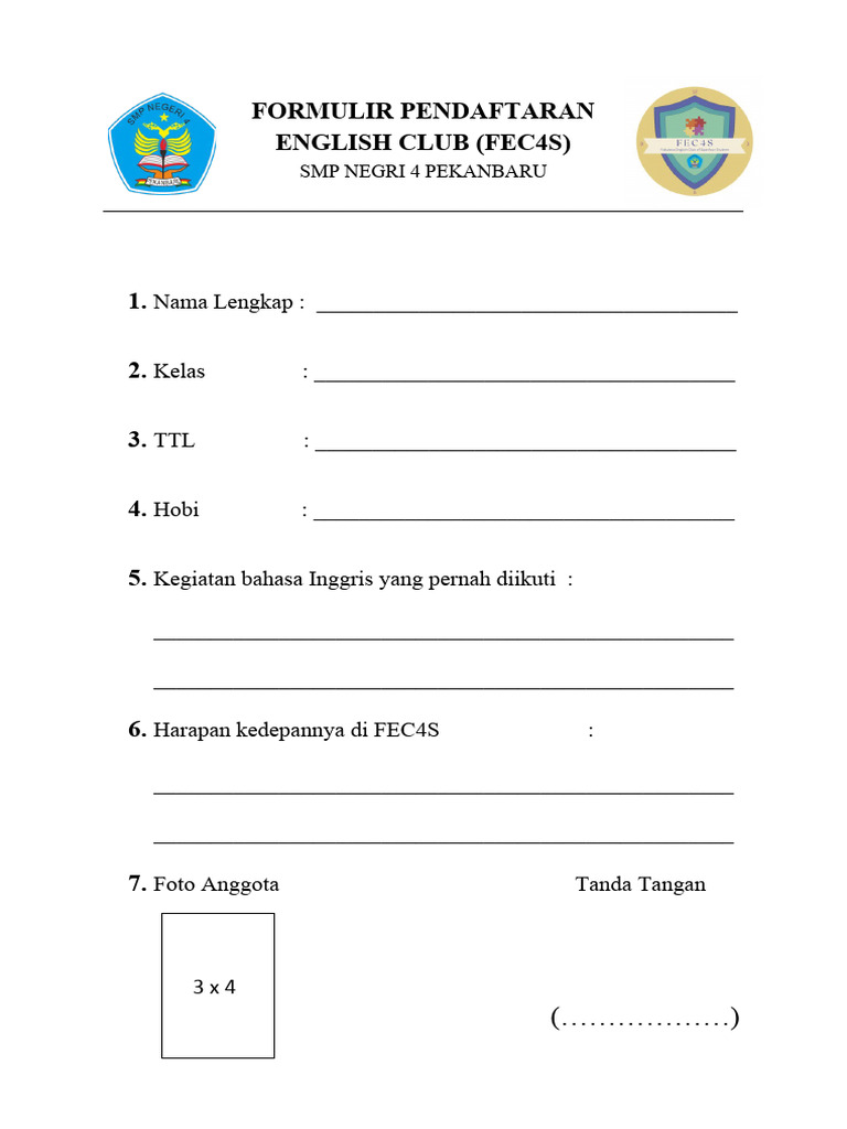 Formulir Pendaftaran English Club | PDF | Karier & Perkembangan ...
