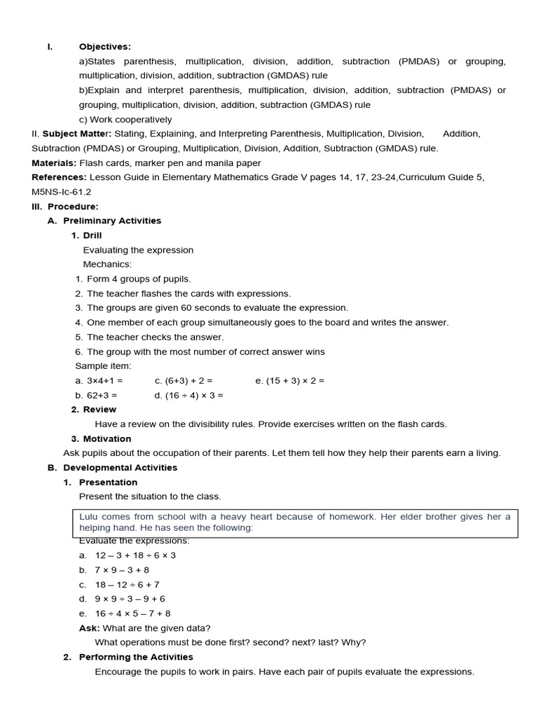 PEMDAS | PDF | Cognitive Science | Behavior Modification
