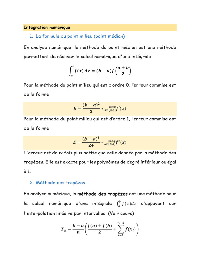 Méthodes d'intégration numérique | PDF | Intégral | Mathématiques de l ...