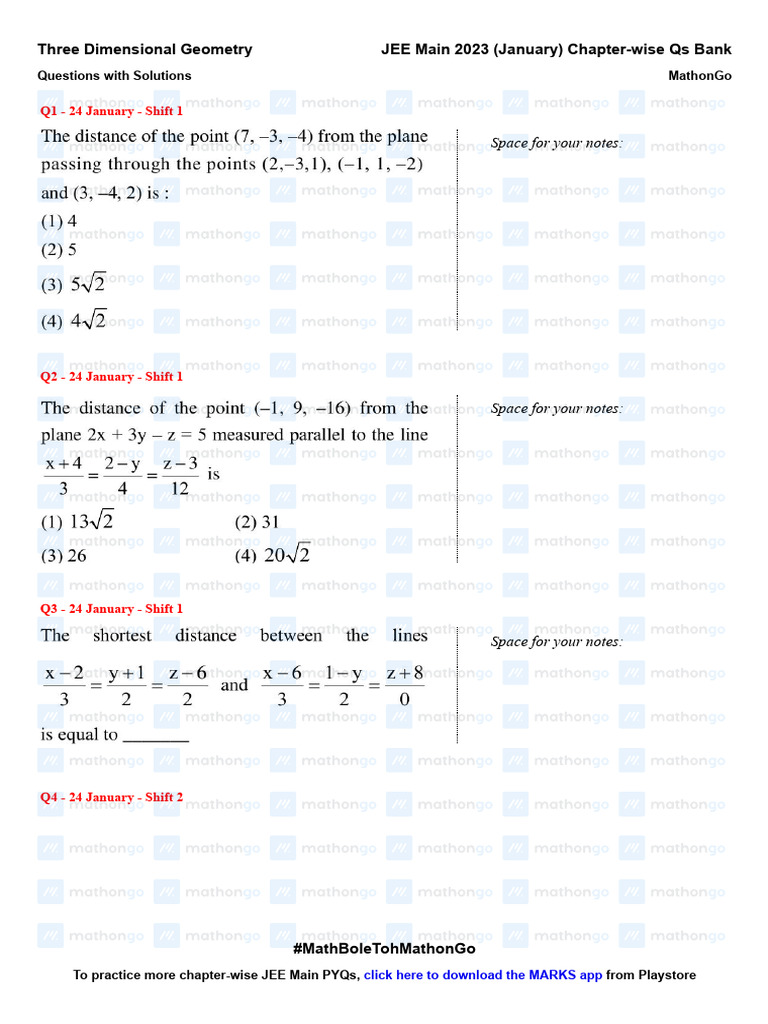 three-dimensional-geometry-jee-main-2023-january-chapter-wise