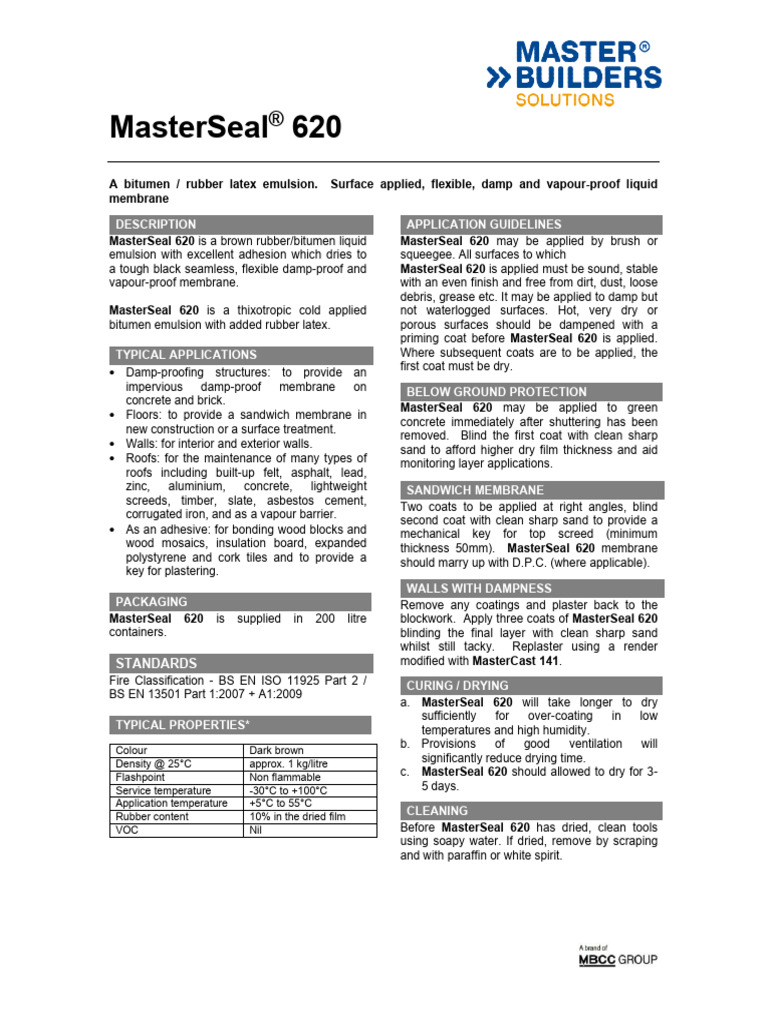 Masterseal 620 Tds | PDF | Roof | Concrete