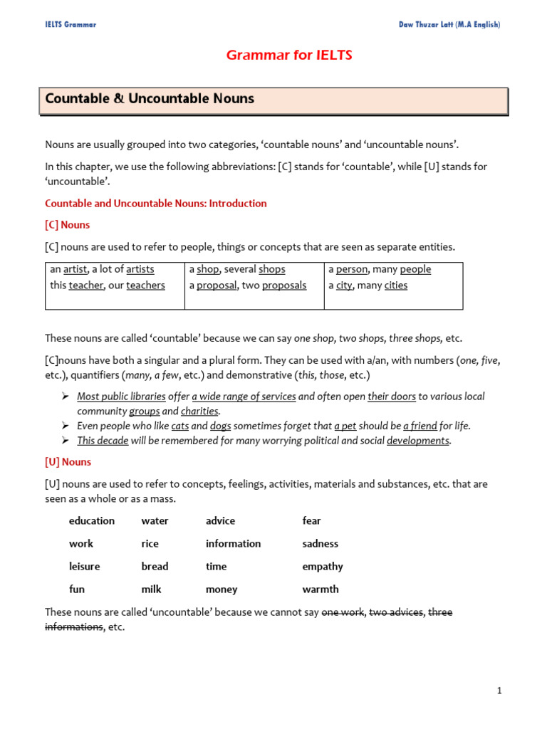 Countable and Uncountable Noun PDF Noun Sleep