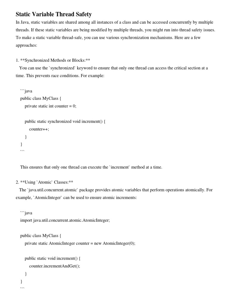 Static Variable Thread Safety | PDF | Operating System Technology ...