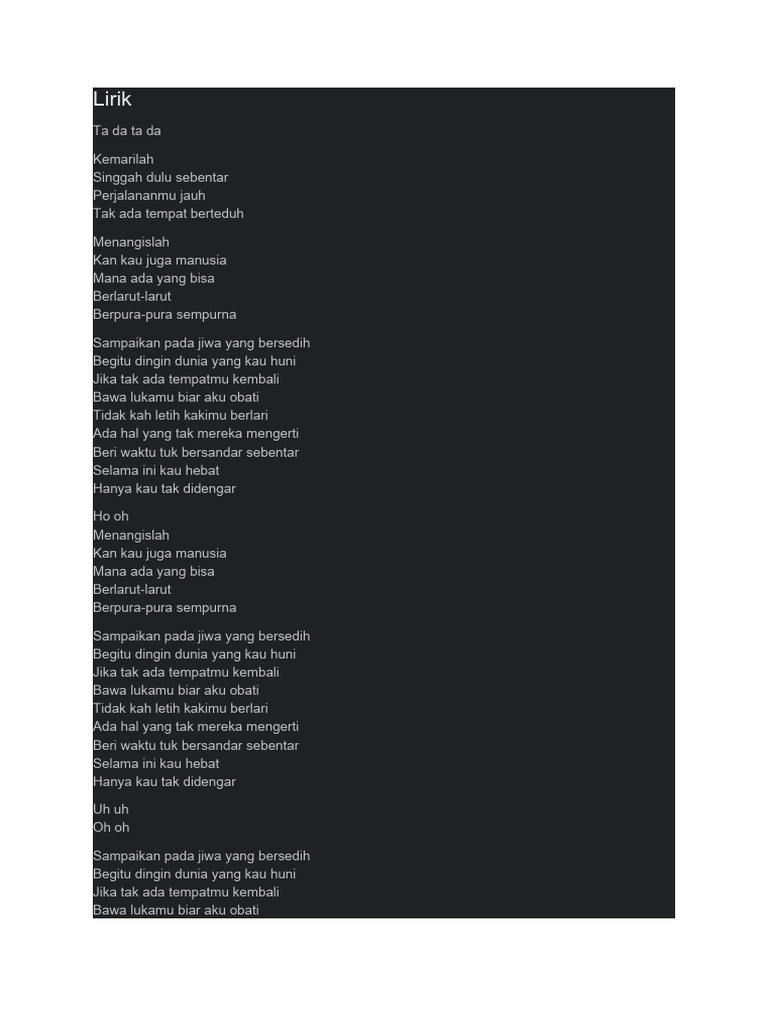 Lirik lagu yang menggugah jiwa dan perasaan