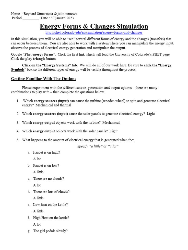 Energy Forms & Changes Simulation Guide | PDF | Turbine | Incandescent ...