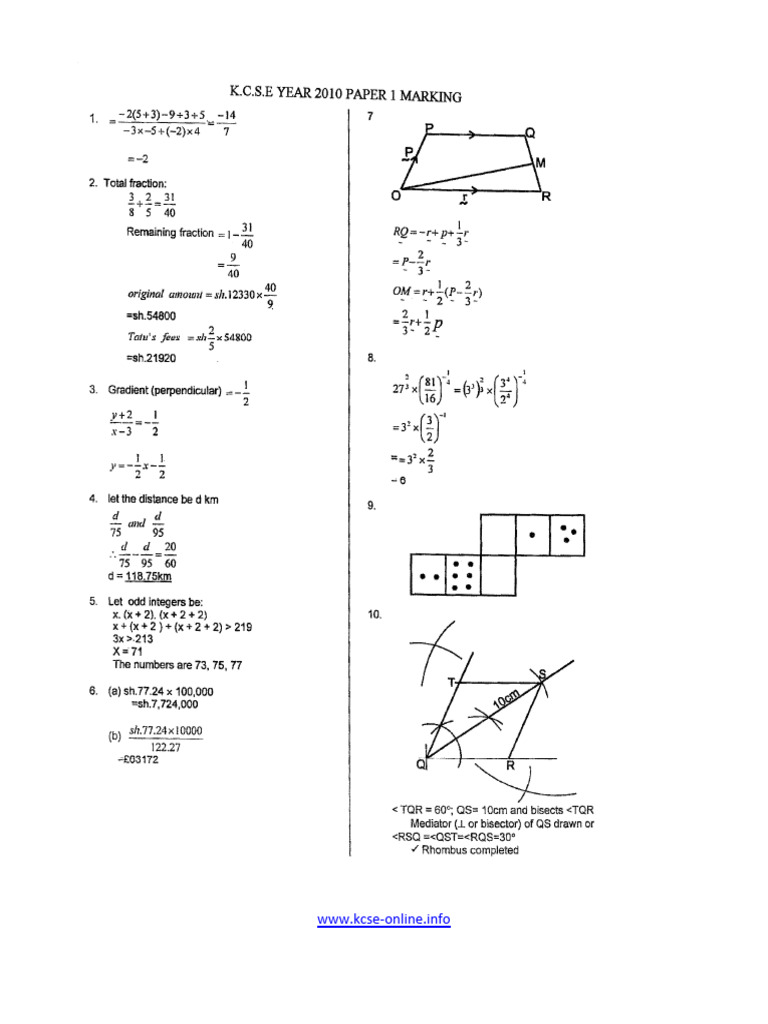 2010 Maths P1 Answers Pdf