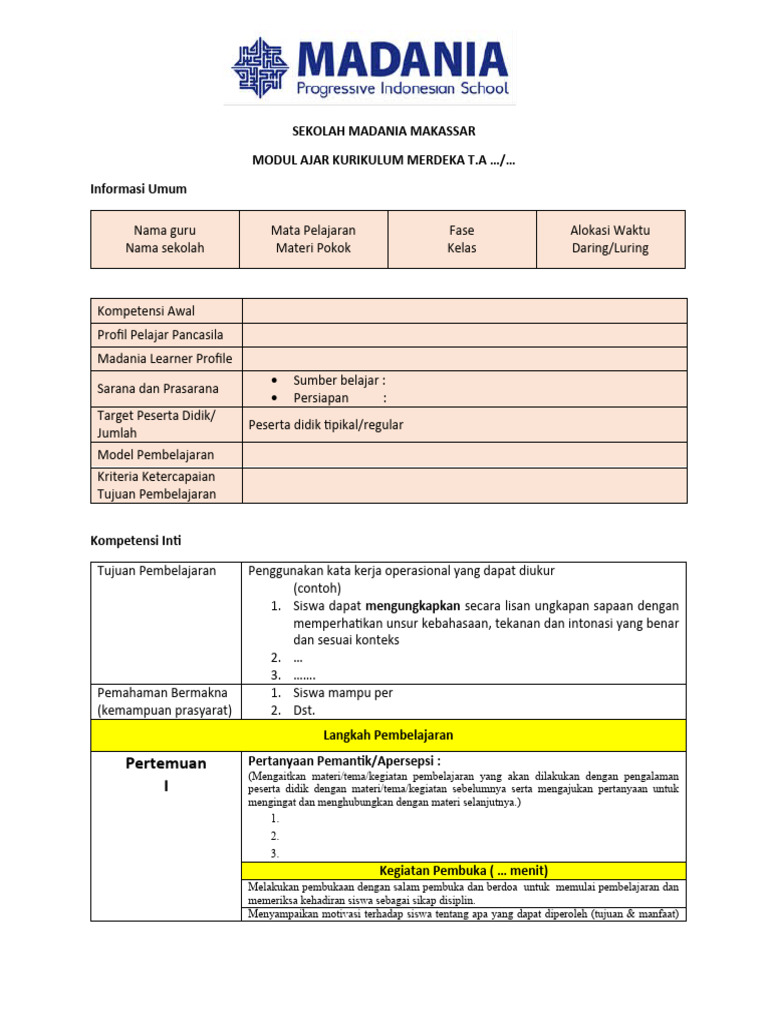Template Modul Ajar Kurikulum Merdeka PDF