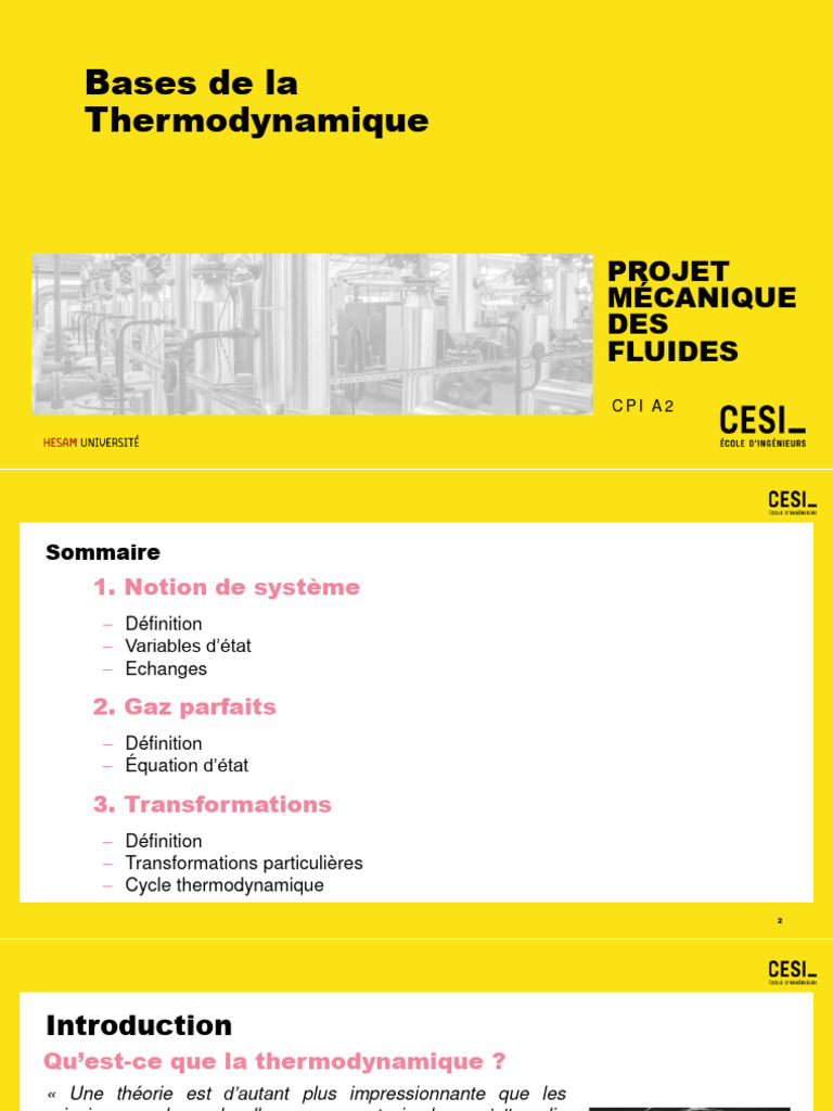 Bases de La Thermodynamique | PDF | Thermodynamique | Pression