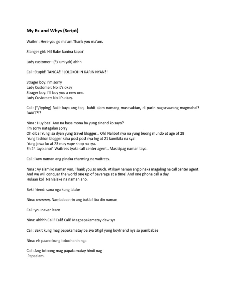 My Ex and Whys Script Excerpts | PDF