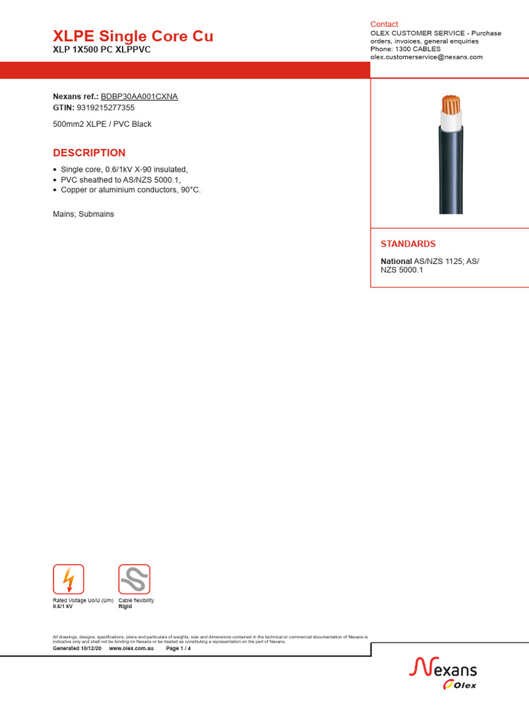 500mm² XLPE Single Core Cable Guide | PDF | Electrical Conductor ...