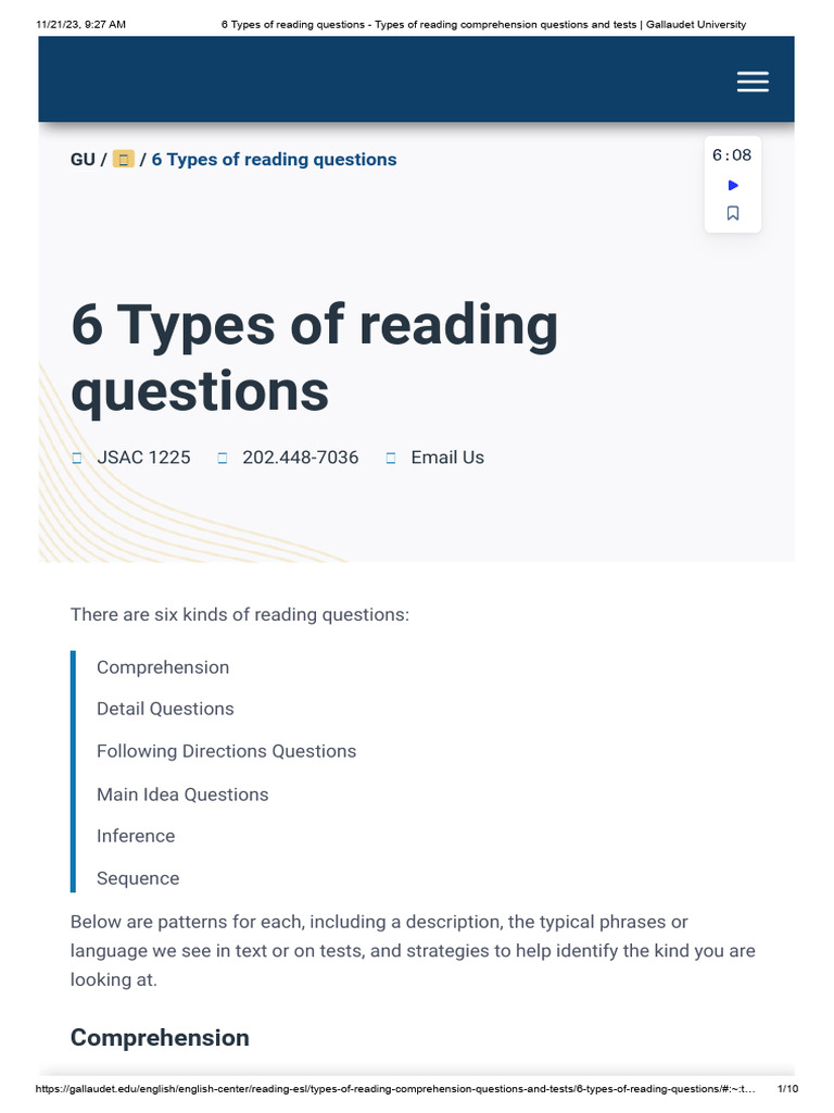 6 Types of Reading Questions Types of Reading Comprehension Questions