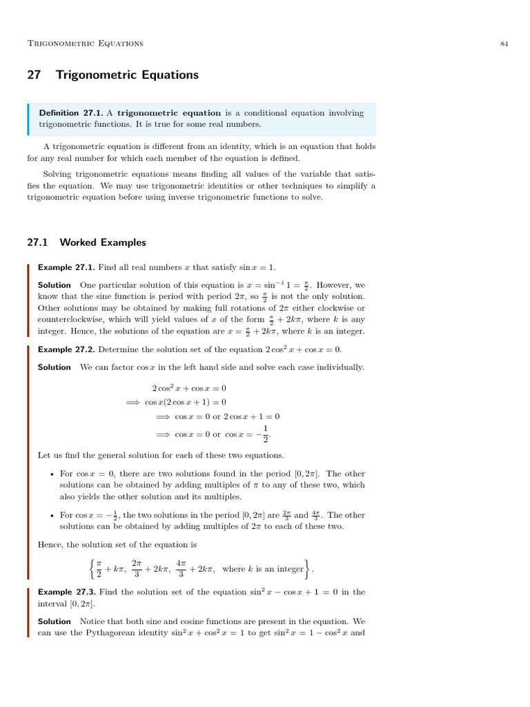 Solving Trigonometric Equations | PDF | Trigonometric Functions | Equations