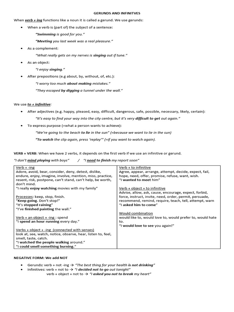 Understanding Gerunds and Infinitives | PDF | Verb | Linguistics