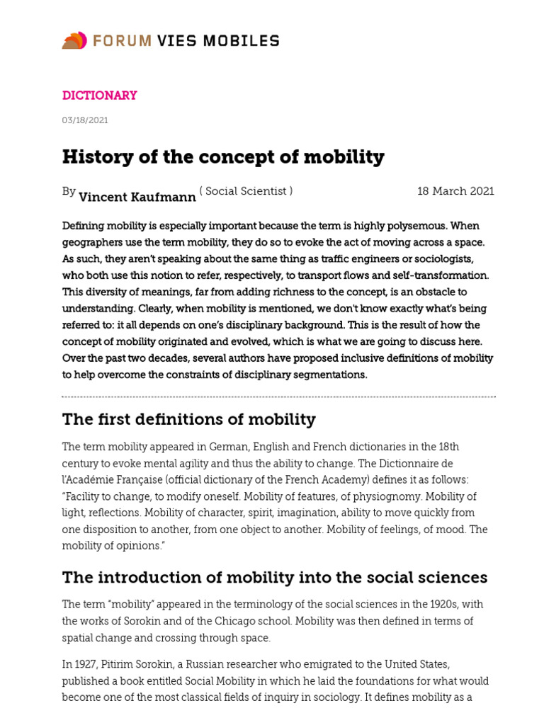 History of Mobility Anglais PDF Sociology Space
