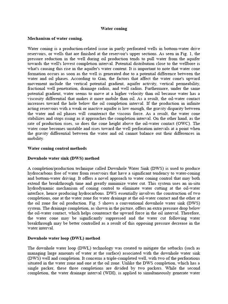 Water Coning Control Techniques | PDF | Petroleum Reservoir ...
