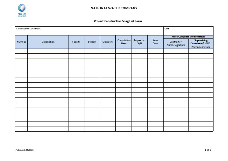 Construction Snag List Template | PDF