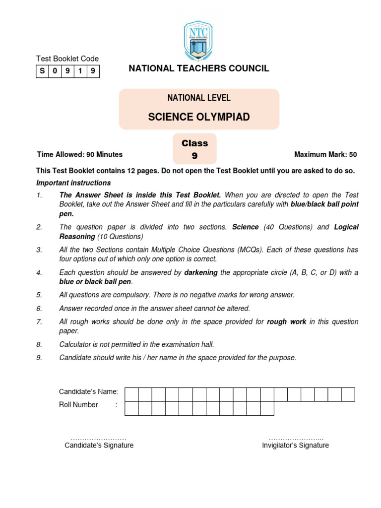 National Level Science Olympiad 2019 | PDF | Thermocouple | Atomic Nucleus