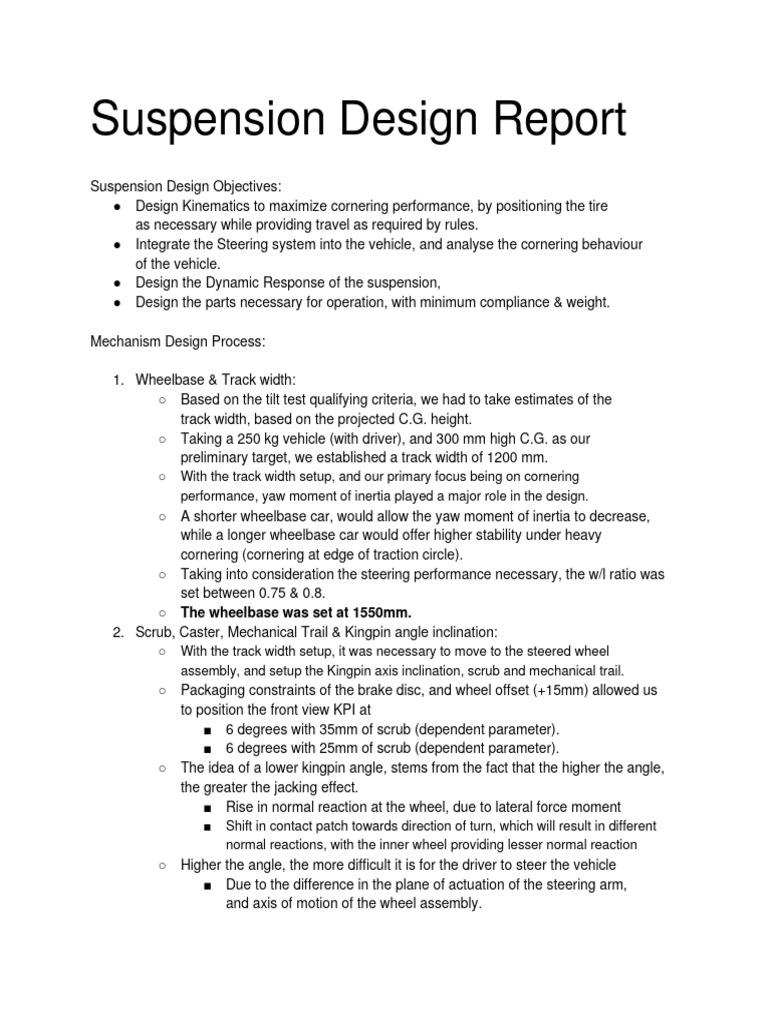 15 Suspension Design Report PDF Steering Mechanical Engineering
