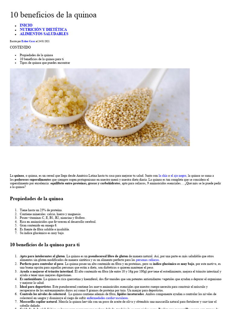 10 Beneficios de La Quinoa PDF Quinua Gluten