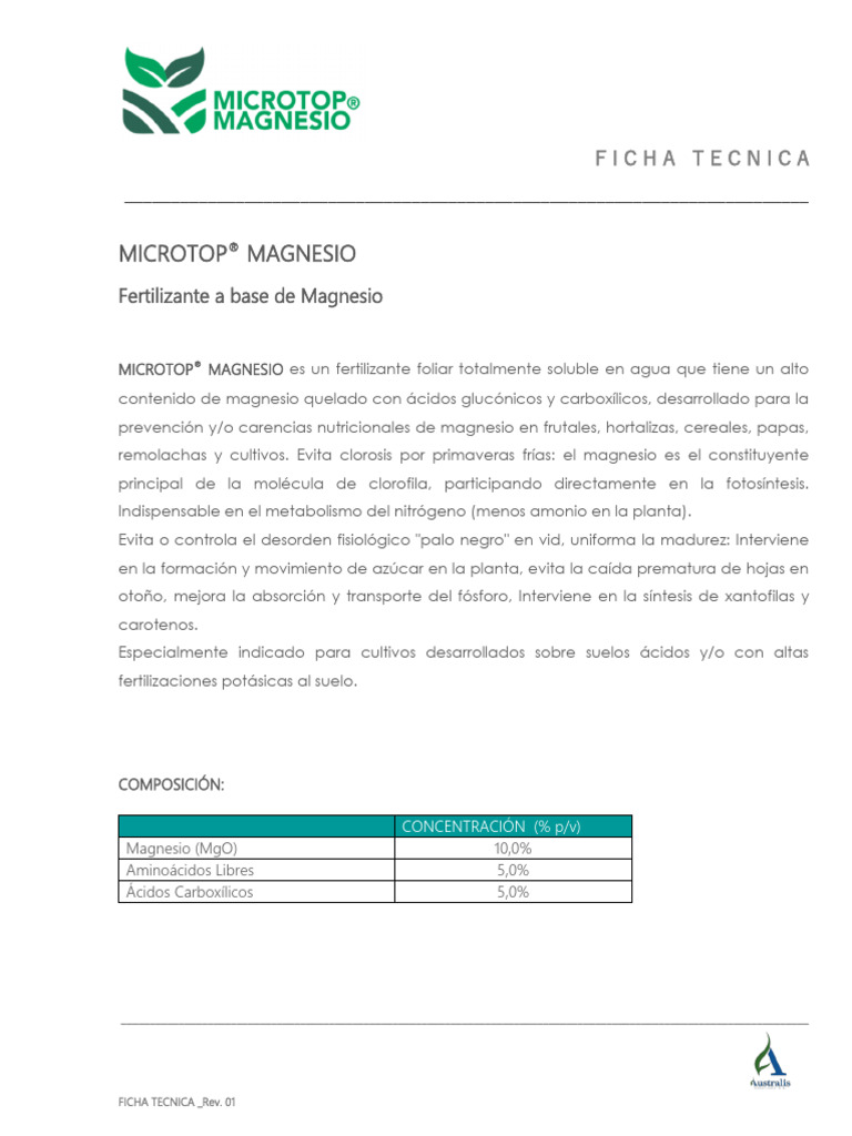 Fertilizante Foliar Microtop® Magnesio | PDF | Fertilizante | Pimenton