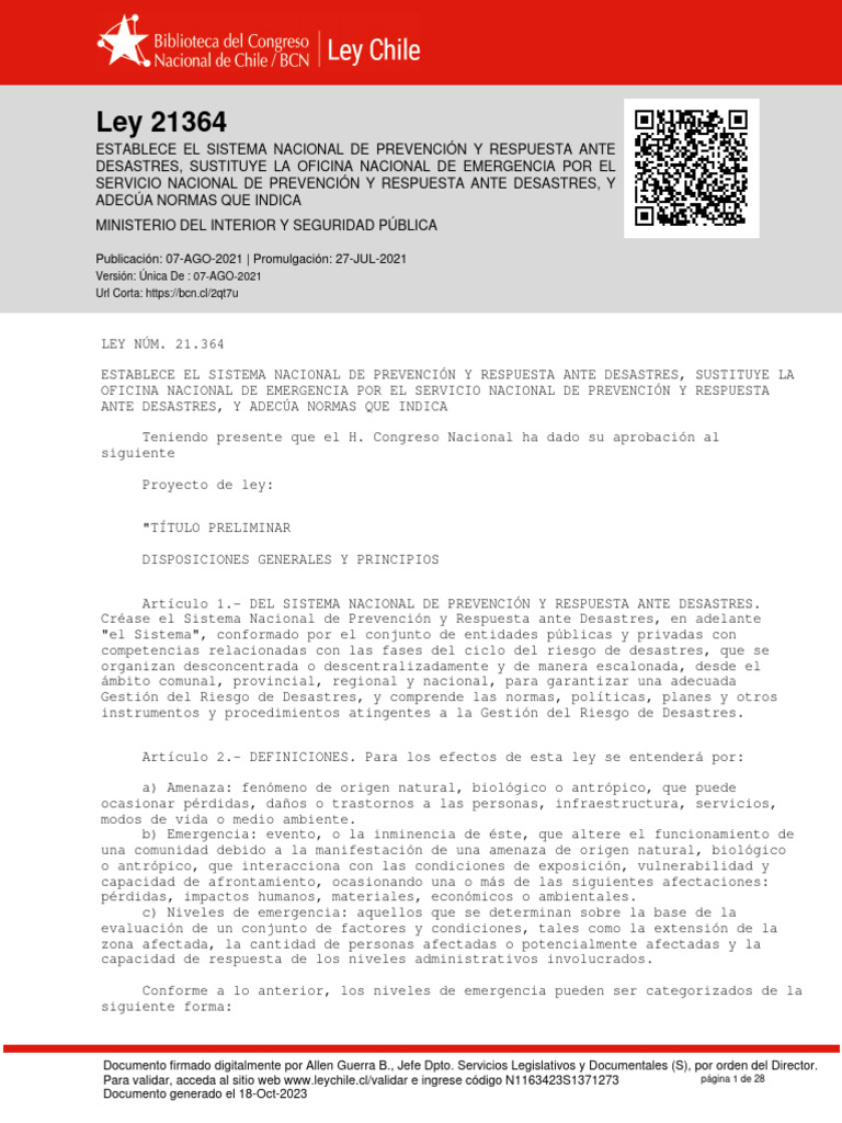 Ley 21364 - 07 AGO 2021 | PDF | Ministerio (Departamento de Gobierno ...
