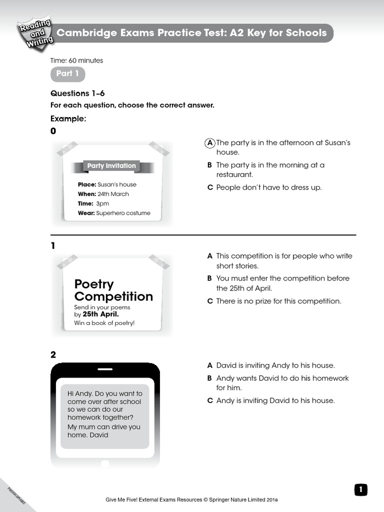 Cambridge A2 Key Practice Test | PDF